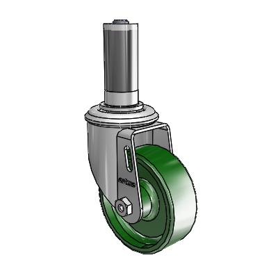 2 Series Expanding Adapter Stem Zinc Swivel Caster with 3.5 x 1.25 Green Cast Iron Wheel