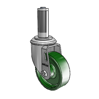 2 Series Expanding Adapter Stem Zinc Swivel Caster with 3.5 x 1.25 Green Cast Iron Wheel