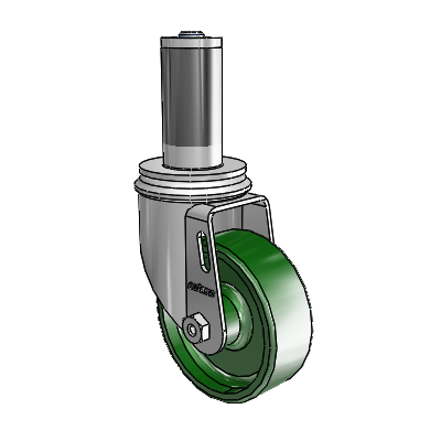 2 Series Expanding Adapter Stem Zinc Swivel Caster with 3.5 x 1.25 Green Cast Iron Wheel