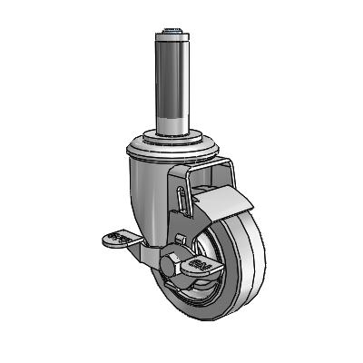 2 Series Expanding Adapter Stem Zinc Swivel Caster with 3.5 x 1.25 Grey on Grey Performa Rubber (Flat) Wheel and Top Lock Brake