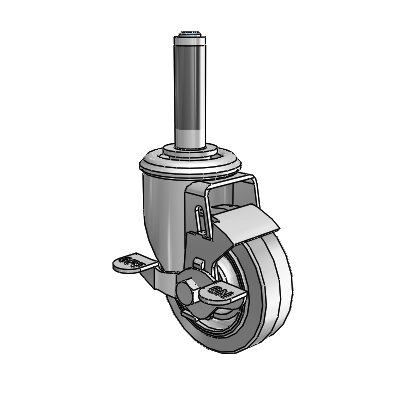 2 Series Expanding Adapter Stem Zinc Swivel Caster with 3.5 x 1.25 Grey on Grey Performa Rubber (Flat) Wheel and Top Lock Brake