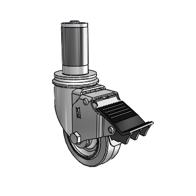 2 Series Expanding Adapter Stem Zinc Swivel Caster with 3.5 x 1.25 Grey on Grey Performa Rubber (Flat) Wheel and Total Lock Brake