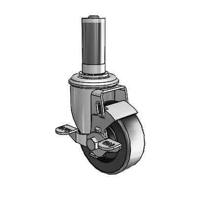 2 Series Expanding Adapter Stem Zinc Swivel Caster with 3.5 x 1.25 Black Polyolefin Wheel Top Lock (BRK1)