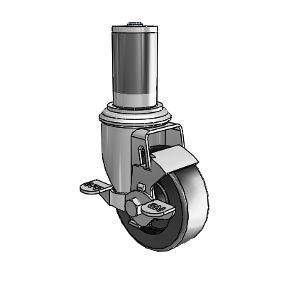 2 Series Expanding Adapter Stem Zinc Swivel Caster with 3.5 x 1.25 Black Polyolefin Wheel Top Lock (BRK1)
