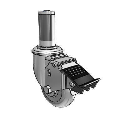 2 Series Expanding Adapter Stem Zinc Swivel Caster with 3.5 x 1.3125 Grey on Grey Performa Rubber (Round) Wheel Total Lock (BRK5)