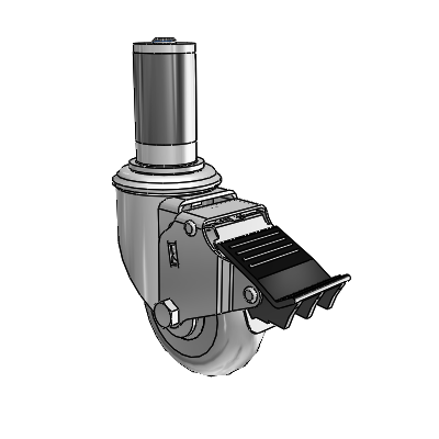 2 Series Expanding Adapter Stem Zinc Swivel Caster with 3.5 x 1.3125 Grey on Grey Performa Rubber (Round) Wheel Total Lock (BRK5)