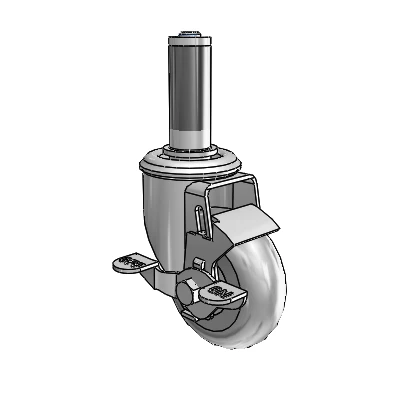 2 Series Expanding Adapter Stem Zinc Swivel Caster with 3.5 x 1.3125 Grey on Grey Performa Rubber (Round) Wheel Top Lock (BRK1)