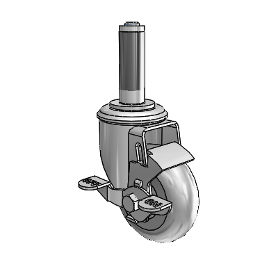 2 Series Expanding Adapter Stem Zinc Swivel Caster with 3.5 x 1.3125 Grey on Grey Performa Rubber (Round) Wheel Top Lock (BRK1)