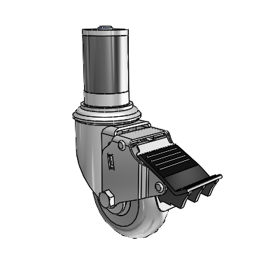 2 Series Expanding Adapter Stem Zinc Swivel Caster with 3.5 x 1.3125 Grey on Grey Performa Rubber (Round) Wheel Total Lock (BRK5)