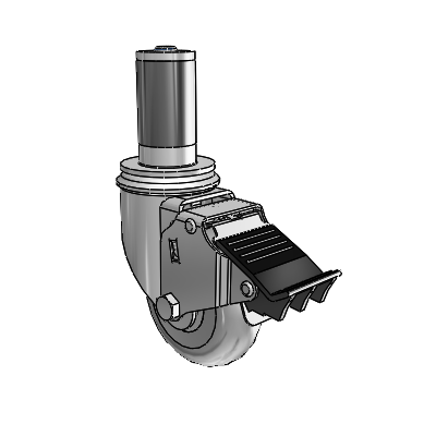 2 Series Expanding Adapter Stem Zinc Swivel Caster with 3.5 x 1.3125 Grey on Grey Performa Rubber (Round) Wheel Total Lock (BRK5)