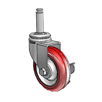 7/8" Wide Casters: Series 1 | Colson Grip Ring Stem up to 75 lbs Zinc Swivel Caster with 3 x 0.8750 Maroon on Grey Polyurethane HI-TECH Wheel and Side Lock Brake