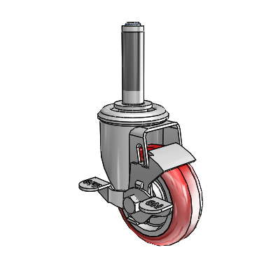 2 Series Expanding Adapter Stem Zinc Swivel Caster with 3.5 x 1.25 Maroon on Grey Polyurethane HI-TECH Wheel Top Lock (BRK1)