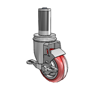 2 Series Expanding Adapter Stem Zinc Swivel Caster with 3.5 x 1.25 Maroon on Grey Polyurethane HI-TECH Wheel Top Lock (BRK1)