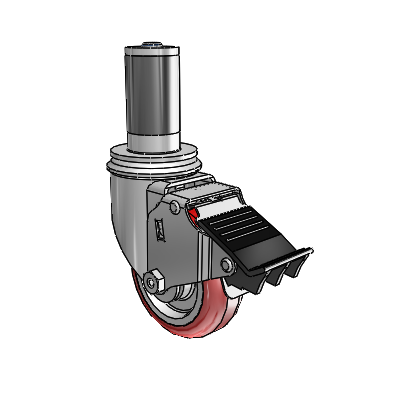2 Series Expanding Adapter Stem Zinc Swivel Caster with 3.5 x 1.25 Maroon on Grey Polyurethane HI-TECH Wheel Total Lock (BRK5)
