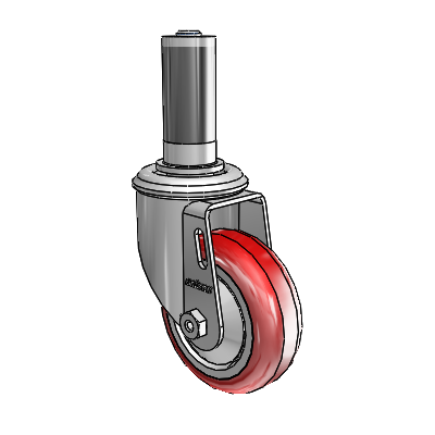 2 Series Expanding Adapter Stem Zinc Swivel Caster with 3.5 x 1.25 Maroon on Grey Polyurethane HI-TECH Wheel