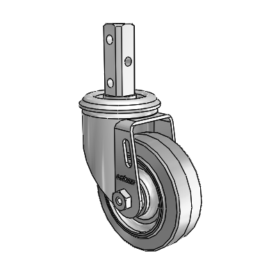 2 Series Casters Square Stem Swivel Zinc with 3.5 x 1.25 Grey on Grey Performa Rubber (Flat) Wheel