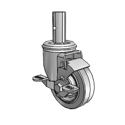 2 Series Casters Square Stem Swivel Zinc with 3.5 x 1.25 Grey on Grey Performa Rubber (Flat) Wheel and Top Lock Brake