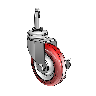 7/8" Wide Casters: Series 1 | Colson Wood Furniture Stem Zinc Swivel Caster with 3 x 0.8750 Maroon on Grey Polyurethane HI-TECH Wheel and Side Lock Brake