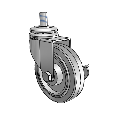 7/8" Wide Casters: Series 1 | Colson Threaded Stem up to 75 lbs Zinc Swivel Caster with 3 x 0.8750 Grey on Grey Performa Rubber (Flat/Grey) Wheel and Side Lock Brake