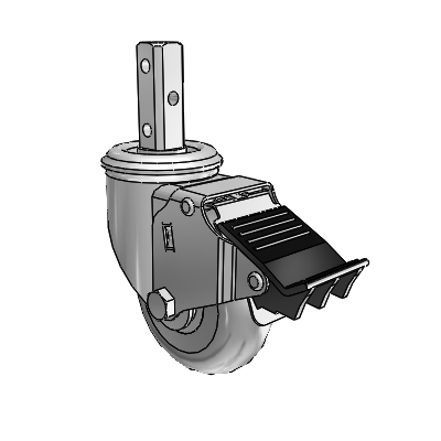 2 Series Casters Square Stem Swivel Zinc with 3.5 x 1.3125 Grey on Grey Performa Rubber (Round) Wheel and Total Lock Brake