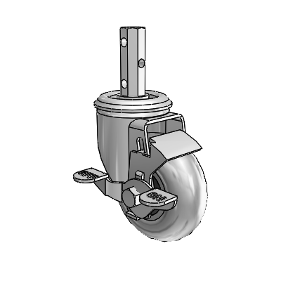 2 Series Casters Square Stem Swivel Zinc with 3.5 x 1.3125 Grey on Black Performa Rubber (Round/Conductive) Wheel and Top Lock Brake