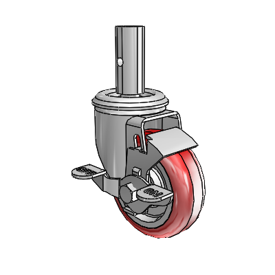 2 Series Casters Square Stem Swivel Zinc with 3.5 x 1.25 Maroon on Grey Polyurethane HI-TECH Wheel and Top Lock Brake