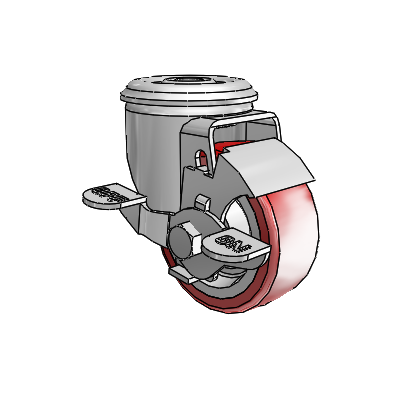 2 Series Modular Stem Zinc Swivel Caster with 3 x 1.25 Maroon on Grey Polyurethane HI-TECH Wheel and Top Lock Brake
