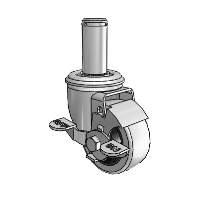2 Series Grip Ring Stem Zinc Swivel Caster with 3 x 1.25 Grey on Grey Rubber HI-TECH Wheel and Top Lock Brake