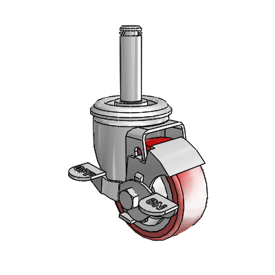 2 Series Grip Ring Stem Zinc Swivel Caster with 3 x 1.25 Maroon on Grey Polyurethane HI-TECH Wheel and Top Lock Brake