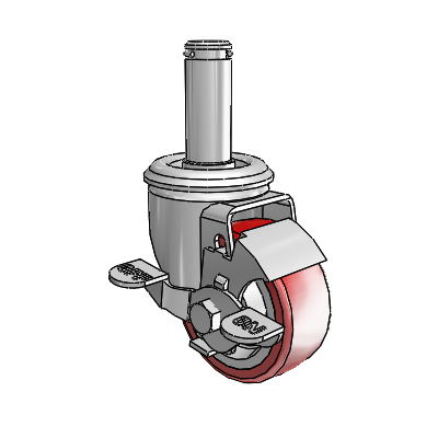 2 Series Grip Ring Stem Zinc Swivel Caster with 3 x 1.25 Maroon on Grey Polyurethane HI-TECH Wheel and Top Lock Brake