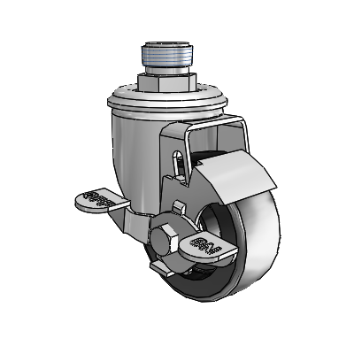 2 Series Pipe Thread Stem Zinc Swivel Caster with 3 x 1.25 Black Polyolefin Wheel and Top Lock Brake
