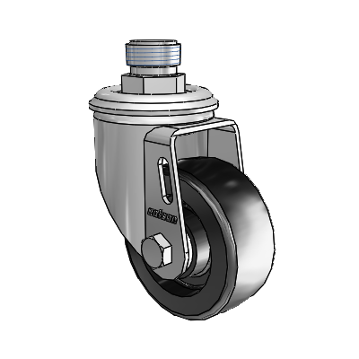 2 Series Pipe Thread Stem Zinc Swivel Caster with 3 x 1.25 Black Polyolefin Wheel