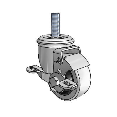 2 Series Threaded Stem Zinc Swivel Caster with 3 x 1.25 Grey on Grey Rubber HI-TECH Wheel and Top Lock Brake