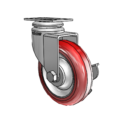 7/8" Wide Casters: Series 1 | Colson Small Top Plate Swivel Caster up to 75 lbs Zinc with 3 x 0.8750 Maroon on Grey Polyurethane HI-TECH Wheel and Side Lock Brake