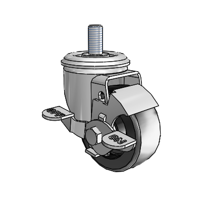 2 Series Threaded Stem Zinc Swivel Caster with 3 x 1.25 Black Polyolefin Wheel and Top Lock Brake