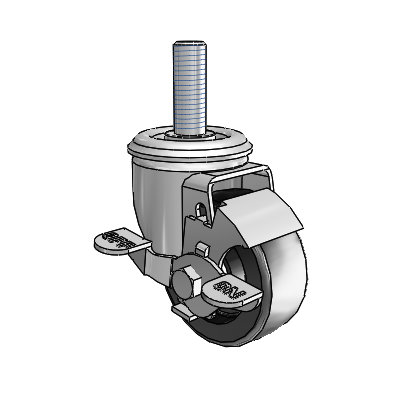 2 Series Threaded Stem Zinc Swivel Caster with 3 x 1.25 Black Polyolefin Wheel and Top Lock Brake