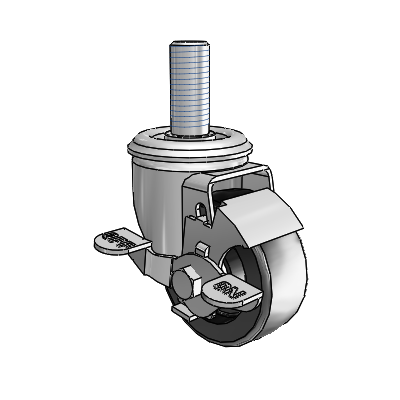 2 Series Threaded Stem Zinc Swivel Caster with 3 x 1.25 Black Polyolefin Wheel and Top Lock Brake