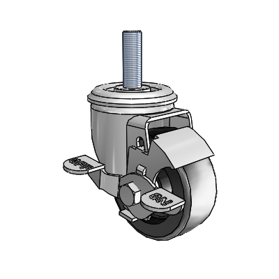 2 Series Threaded Stem Zinc Swivel Caster with 3 x 1.25 Black Polyolefin Wheel and Top Lock Brake
