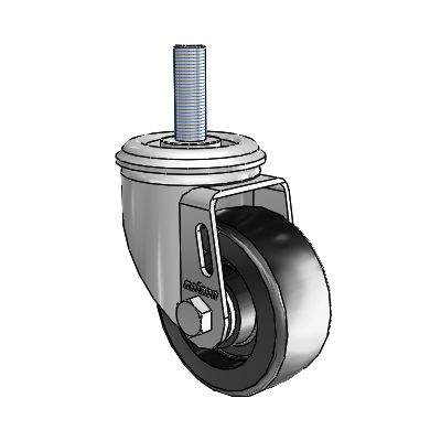 2 Series Threaded Stem Zinc Swivel Caster with 3 x 1.25 Black Polyolefin Wheel