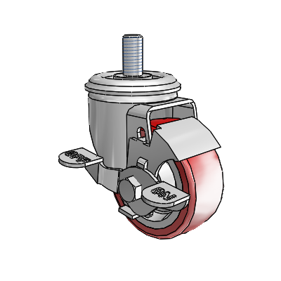 2 Series Threaded Stem Zinc Swivel Caster with 3 x 1.25 Maroon on Grey Polyurethane HI-TECH Wheel and Top Lock Brake