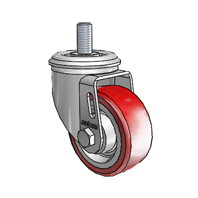 2 Series Threaded Stem Zinc Swivel Caster with 3 x 1.25 Maroon on Grey Polyurethane HI-TECH Wheel