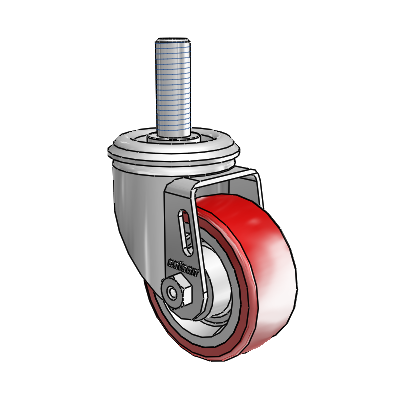 2 Series Threaded Stem Zinc Swivel Caster with 3 x 1.25 Maroon on Grey Polyurethane HI-TECH Wheel