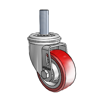 2 Series Threaded Stem Zinc Swivel Caster with 3 x 1.25 Maroon on Grey Polyurethane HI-TECH Wheel
