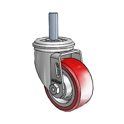 2 Series Threaded Stem Zinc Swivel Caster with 3 x 1.25 Maroon on Grey Polyurethane HI-TECH Wheel