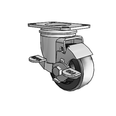2 Series Casters Top Plate Swivel Zinc with 3 x 1.25 Black Polyolefin Wheel and Top Lock Brake