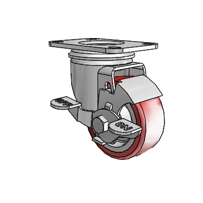 2 Series Casters Top Plate Swivel Zinc with 3 x 1.25 Maroon on Grey Polyurethane HI-TECH Wheel and Top Lock Brake