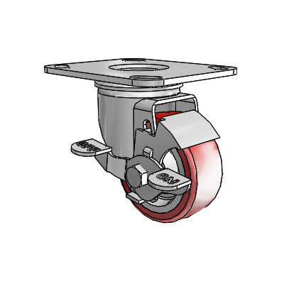 2 Series Casters Top Plate Swivel Zinc with 3 x 1.25 Maroon on Grey Polyurethane HI-TECH Wheel and Top Lock Brake