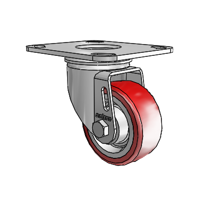2 Series Casters Top Plate Swivel Zinc with 3 x 1.25 Maroon on Grey Polyurethane HI-TECH Wheel