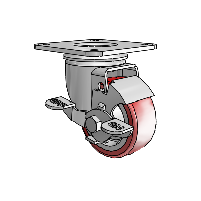 2 Series Casters Top Plate Swivel Zinc with 3 x 1.25 Maroon on Grey Polyurethane HI-TECH Wheel and Top Lock Brake