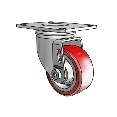 2 Series Casters Top Plate Swivel Zinc with 3 x 1.25 Maroon on Grey Polyurethane HI-TECH Wheel